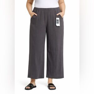 NWT Eileen Fisher Washable Silk Georgette Crepe Wide Leg Pants Gray Sz S Elastic